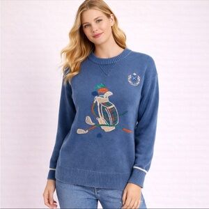 Vtg Women's LaMode Active Sportswear Golfer Sweater Embroidered Golf Bag L